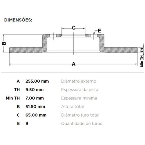 Disco Traseiro FREMAX Volkswagen Fusca 2.0 TSI 2013-2016 (255mm)