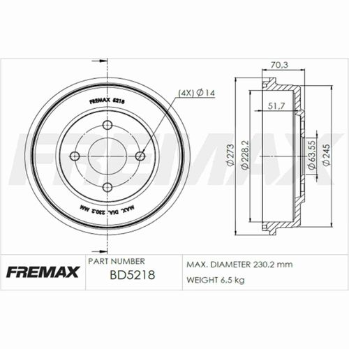 Tambor Freio FREMAX Ford EcoSport 2012-2021