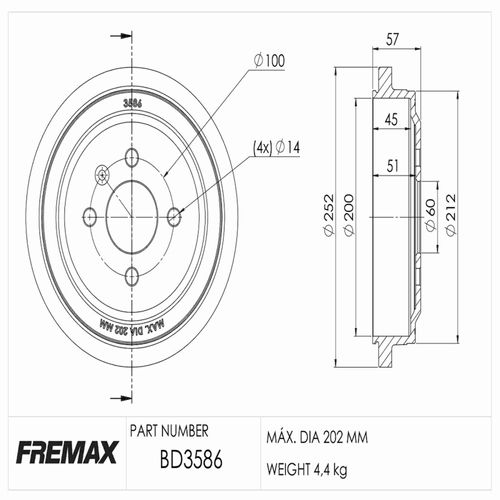 Tambor Freio Traseiro FREMAX Chevrolet Onix 1.0 Turbo 2019-2023