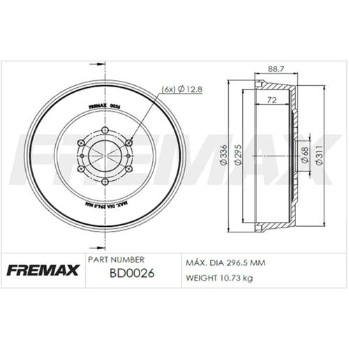 Tambor Freio FREMAX Nissan Frontier 2.5 16v 2008-2016