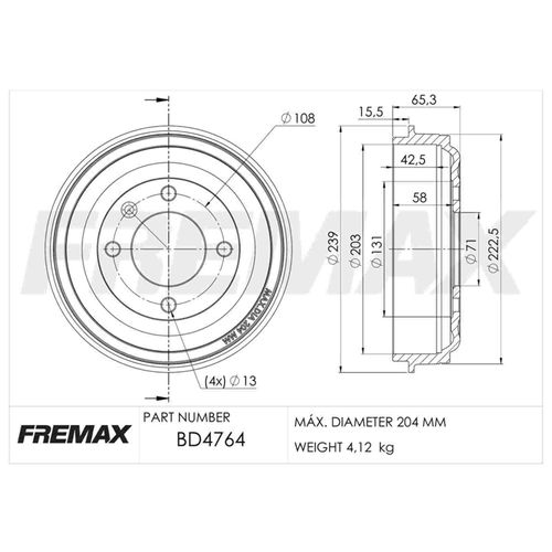 Tambor Freio Traseiro FREMAX Peugeot 208 2020-2023